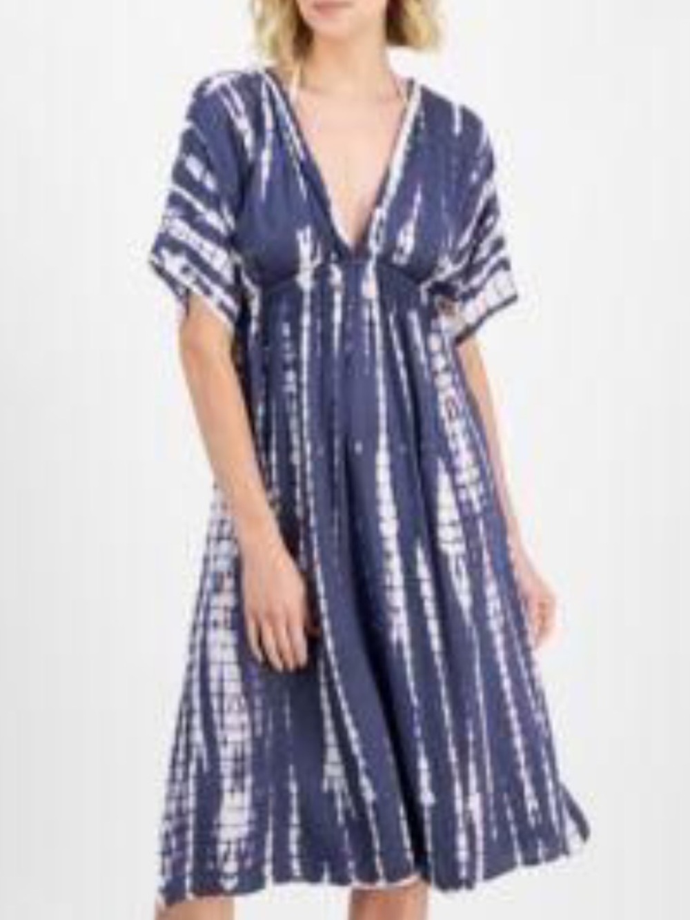 Raviya Navy & White Tie-Dye V-Neck Midi Dress Coverup NWT Size Small